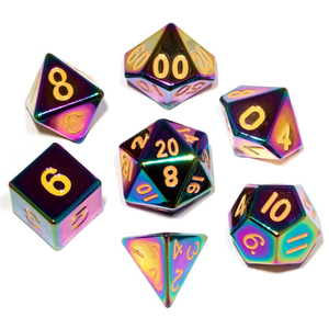 Flame Torched Rainbow Metal16mm 7pc Dice Set