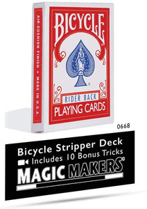 Magic Makers Bicycle Stripper Deck with 10 Bonus Tricks in Red - Tapered Magic Trick Deck