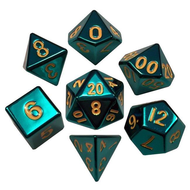Turquoise Painted Metal 16mm 7pc Dice Set